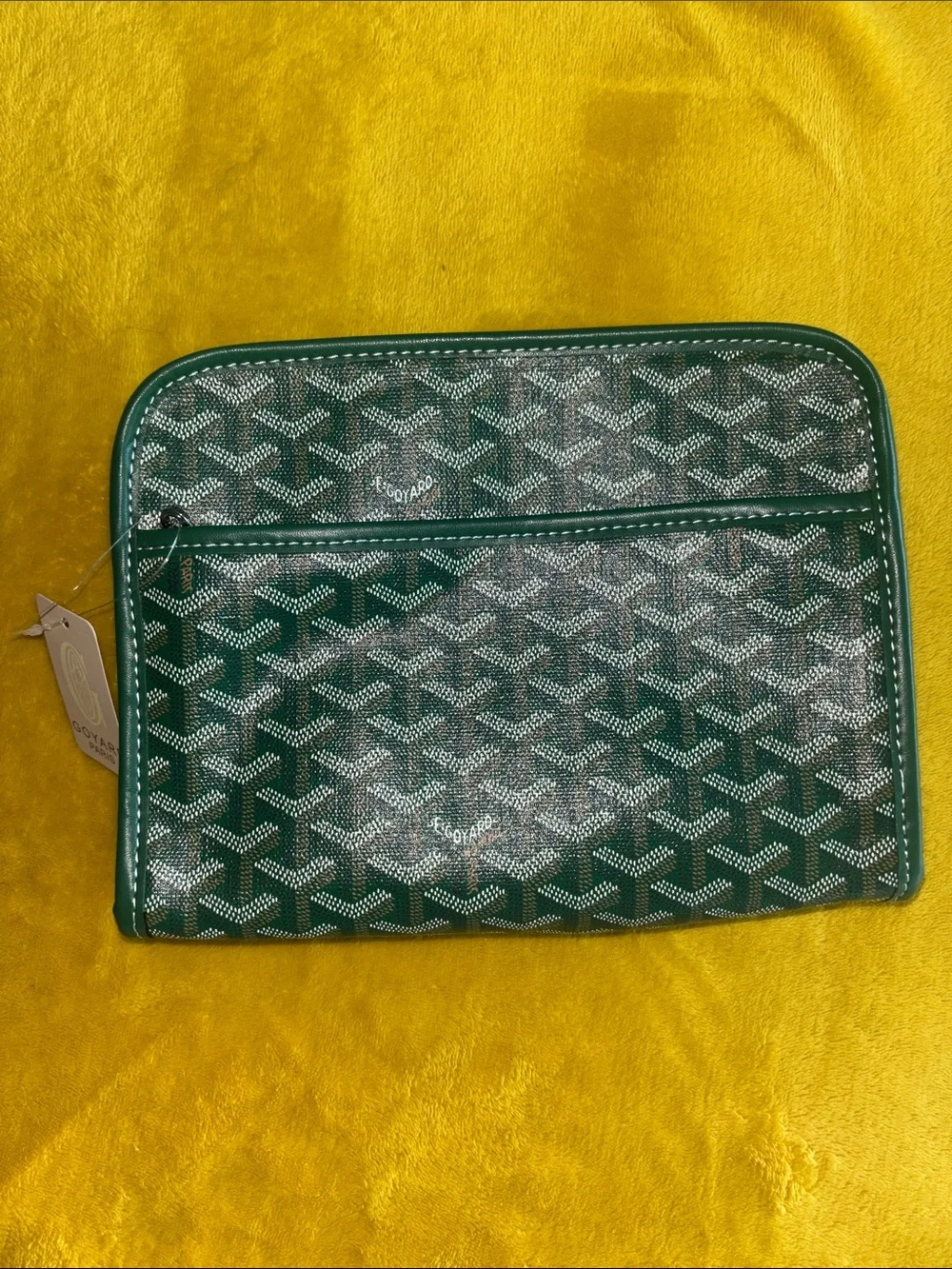 Goyard Green Chevron Cosmetic Pouch - Women's Accessory